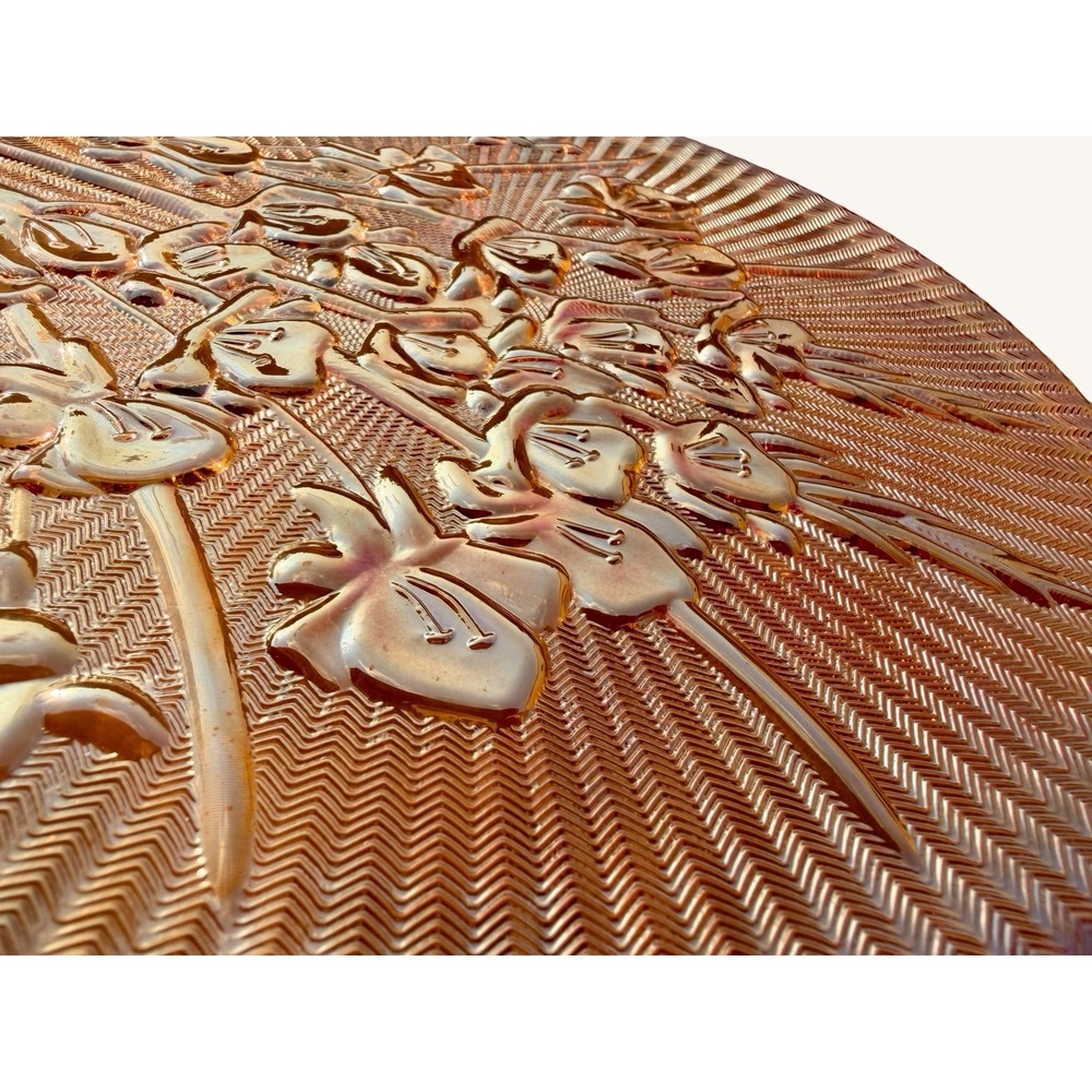Vintage Jeannette Iris Herringbone Platter Plate Marigold Carnival Glass 12" - Picture 8 of 9